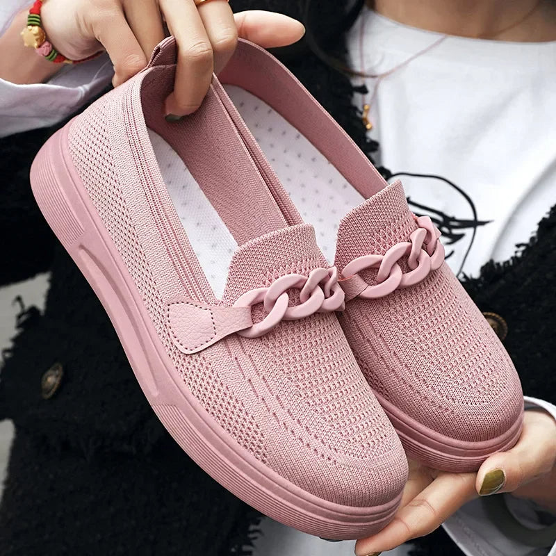 Zapatillas sin cordones de malla transpirable con suela de EVA para mujer