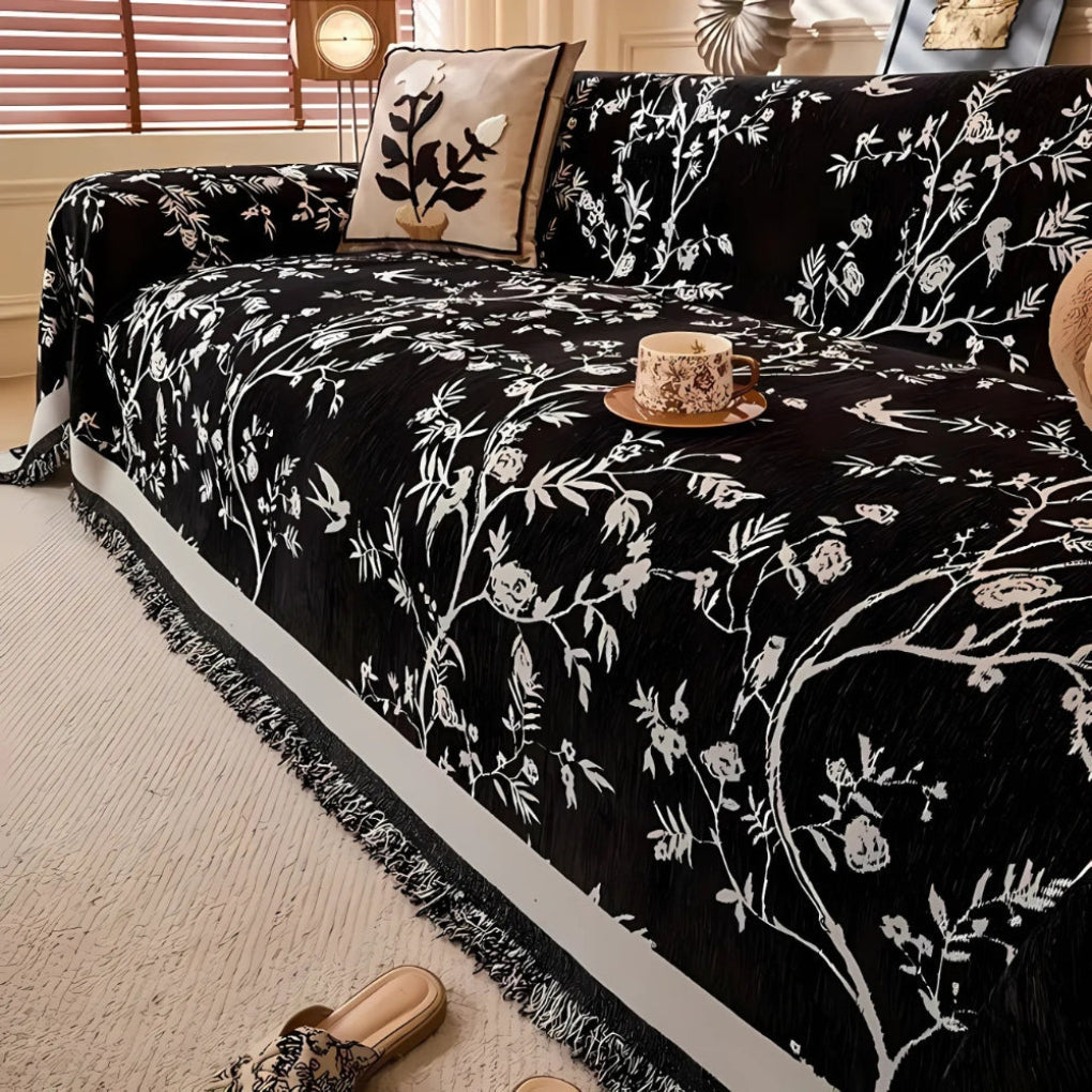 Manta Elegante con Patrón Floral y Flecos