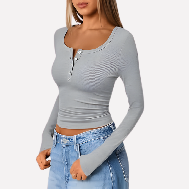Blusa Henley de Manga Larga para Mujeres