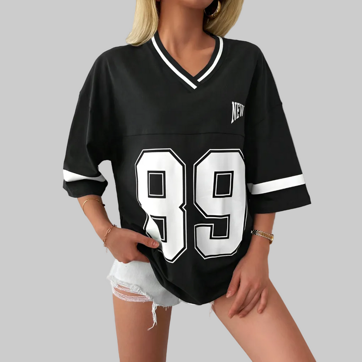 Camiseta de Beisbol/Futbol Casual Sobredimensionada para Mujeres