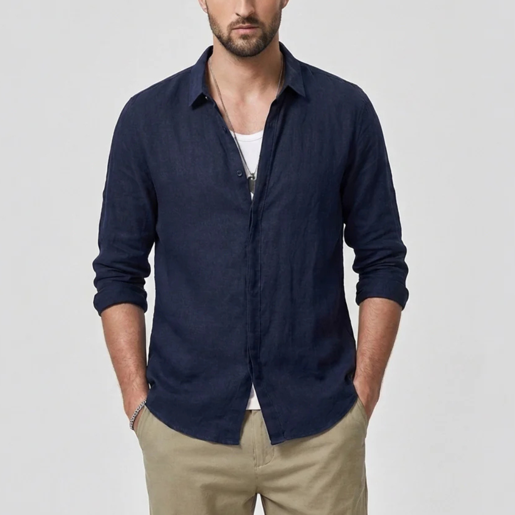 Camisa Vintage con Cuello Caído para Hombres
