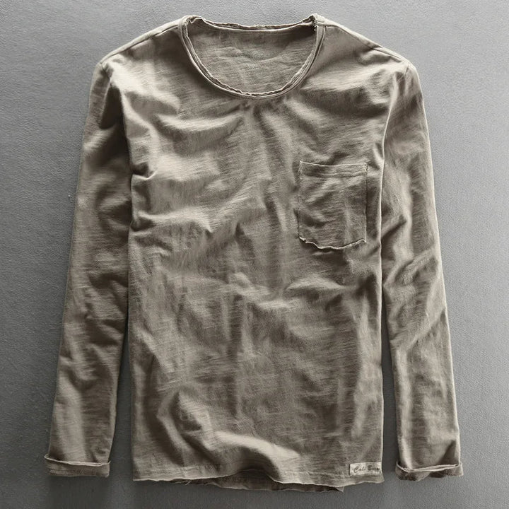 Camiseta vintage de algodón de manga larga con cuello redondo