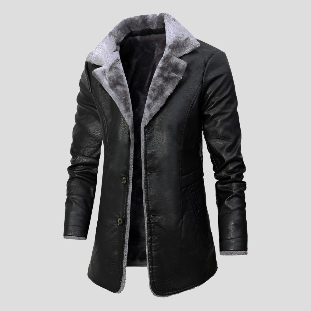 Abrigo de Cuero Forrado de Piel de Oveja para Hombre