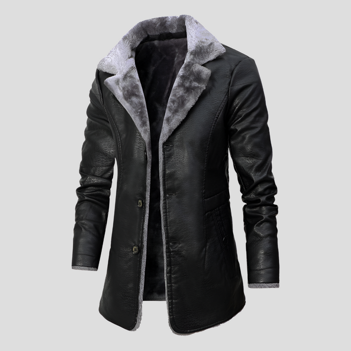 Abrigo de Cuero Forrado de Piel para Hombres