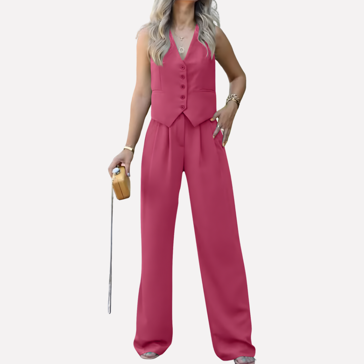 Chaleco sin mangas para mujeres y pantalones largos