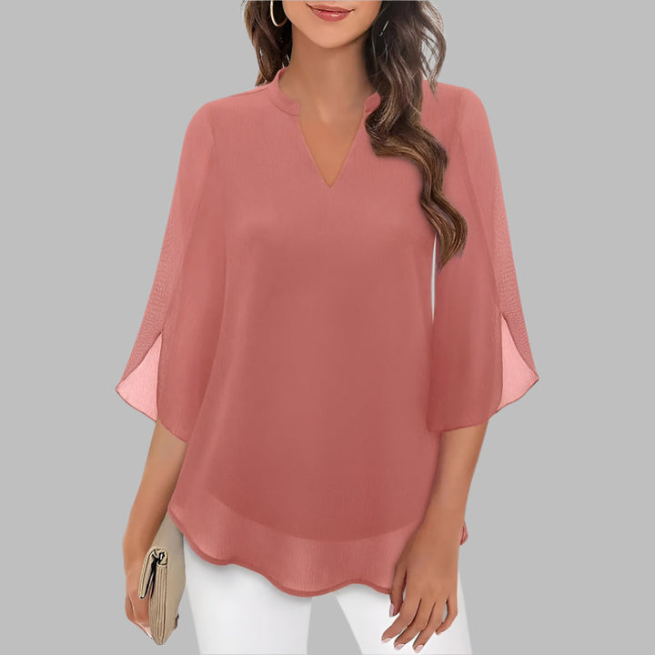 Top de Verano con Cuello en V y Mangas en Pétalo