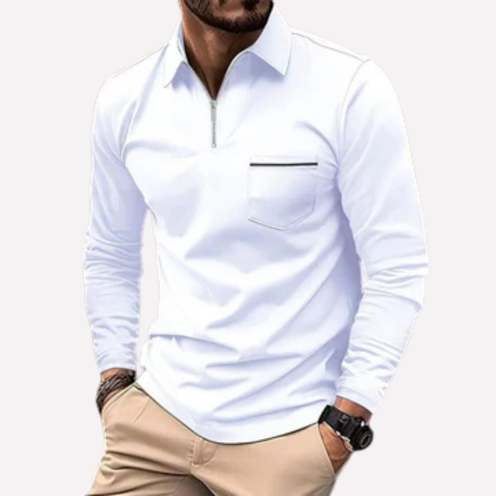 Camisa Polo de Manga Larga para Hombres con Bolsillo en el Pecho