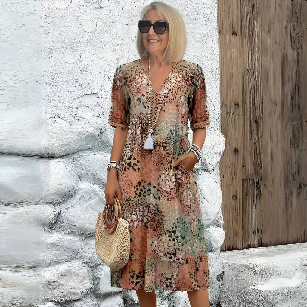 Vestido Midi Suave con Escote en V para Mujeres