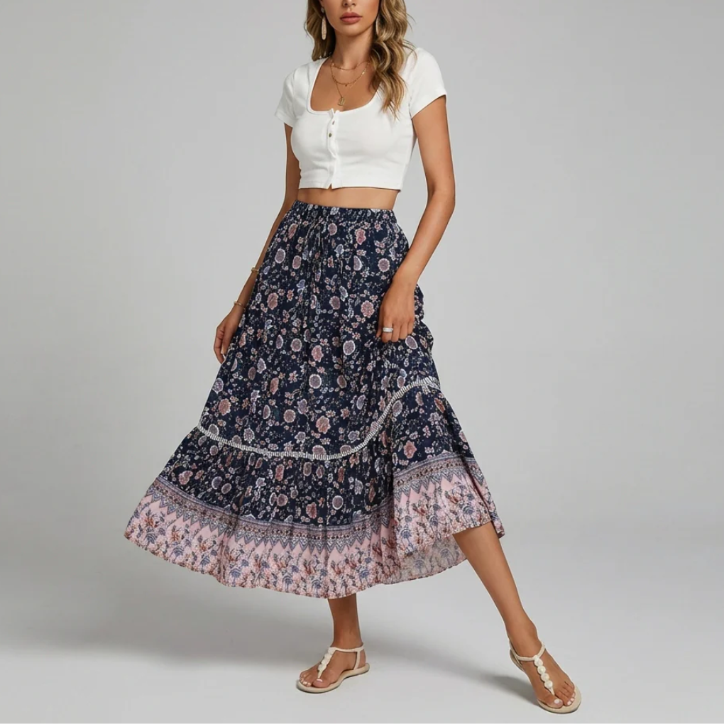 Falda Floral Larga Elegante para Mujeres