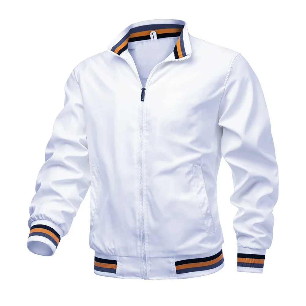 Chaqueta cortavientos ligera con cuello alto para hombre, detalle del tejido
