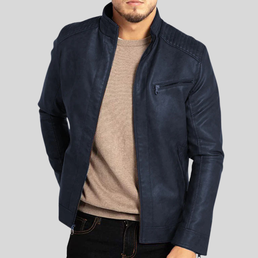 Chaqueta de Cuero Resistente al Viento para Hombres