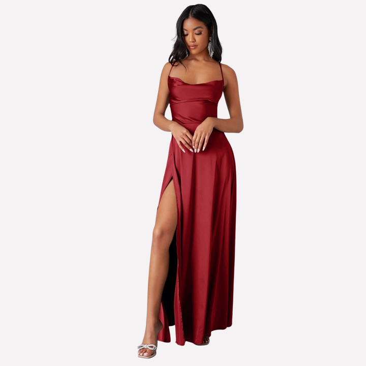 Vestido Maxi Sin Espalda para Mujeres con Alto Rasgado Lateral