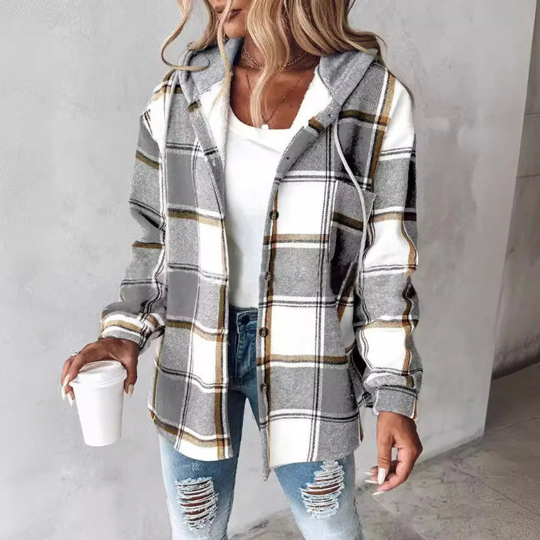 Chaqueta con Capucha a Cuadros para Mujeres