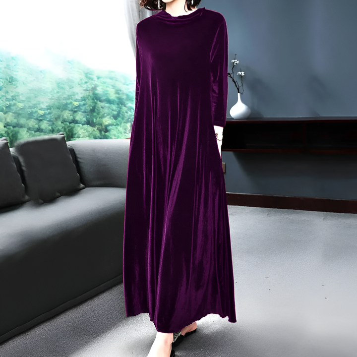 Vestido Largo de Terciopelo Rojo Vino para Mujeres