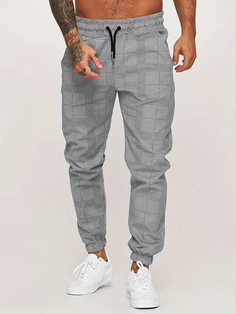 UrbanFit – Pantalones de chándal a cuadros de corte entallado para hombre