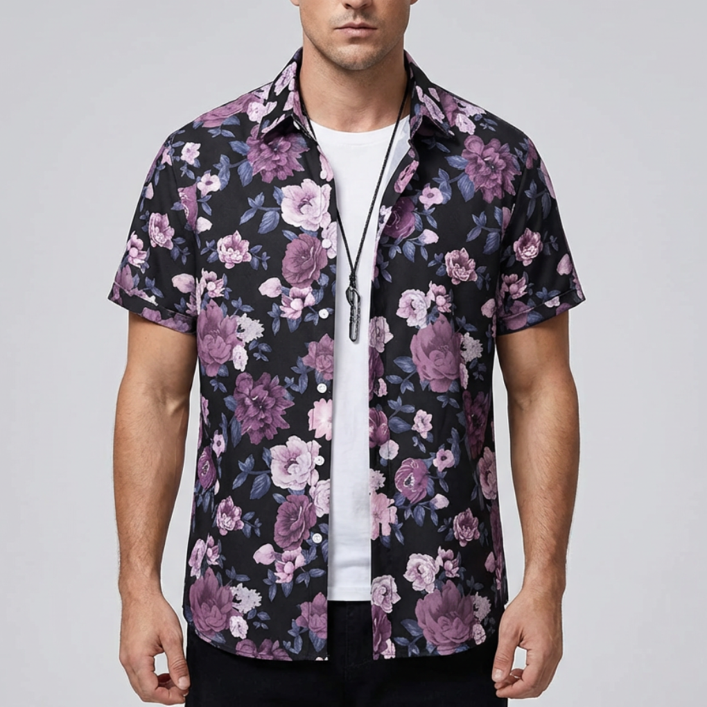 Camisa Hawaiana con Impresión de Flores 3D para Hombres