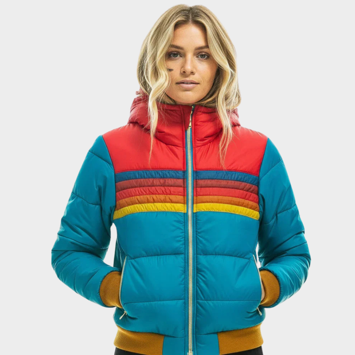 Chaqueta Puffer Multicolor Retro para Mujeres