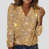 Elegante blusa de manga larga con cuello en V y purpurina