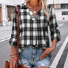 Blusa de Mujer de Cuadros con Mangas Largas y Cuello en V