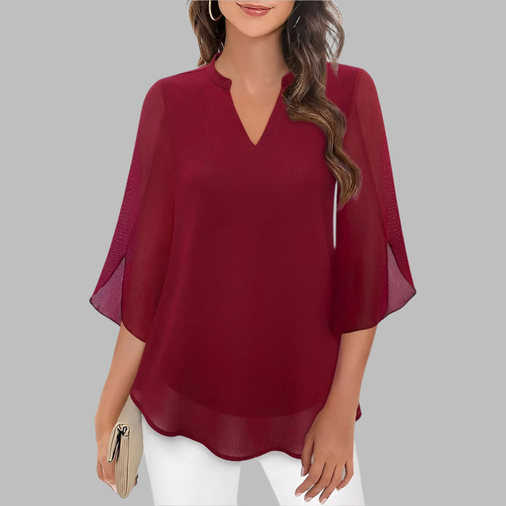 Top de Verano con Cuello en V y Mangas en Pétalo