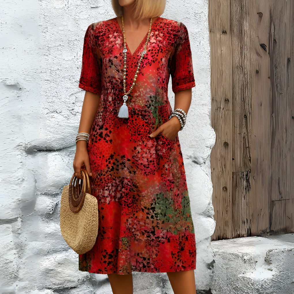 Vestido Midi Suave con Escote en V para Mujeres