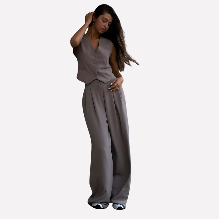 Chaleco sin mangas para mujeres y pantalones largos