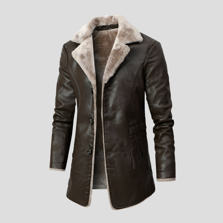 Abrigo de Cuero Forrado de Piel de Oveja para Hombre