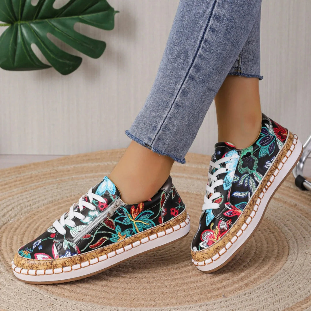 Elegantes zapatos de cordones con estampado floral para mujer