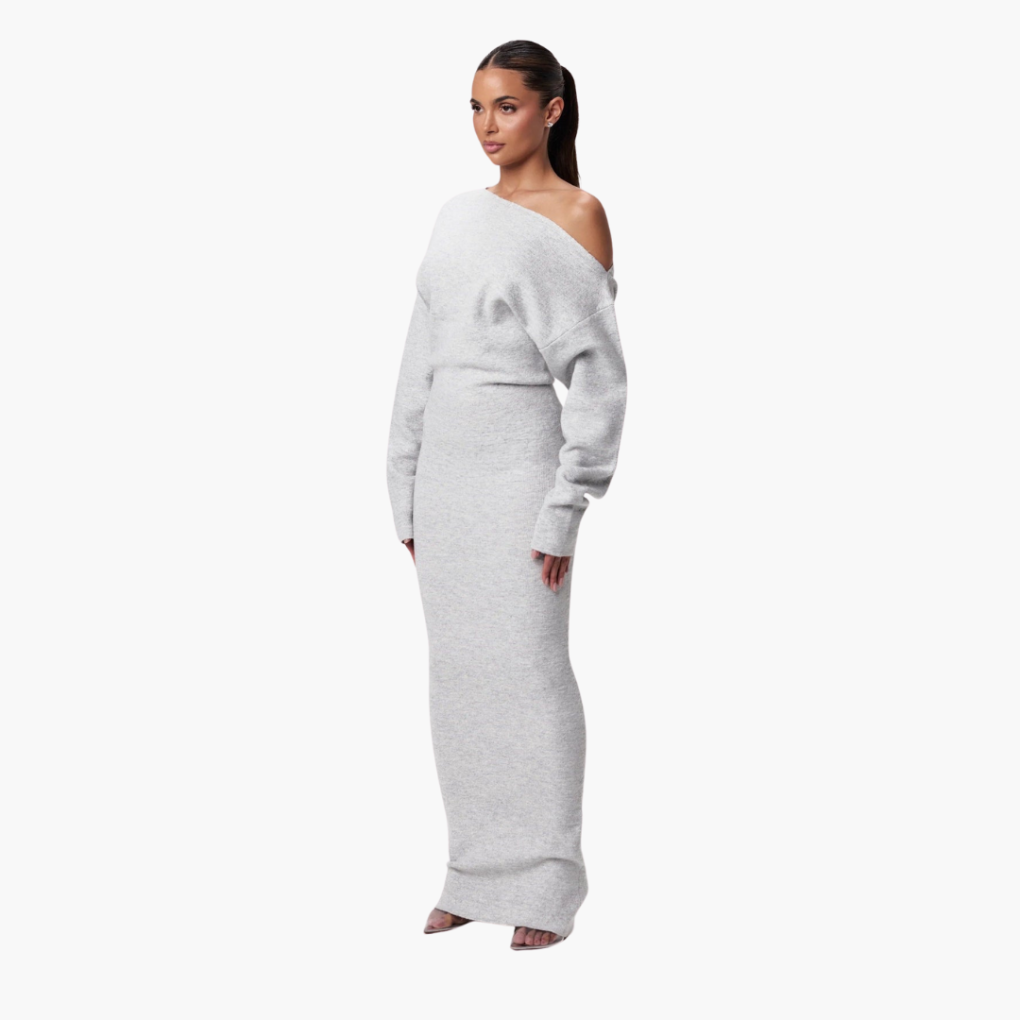 Vestido de Tricot sin Hombros para Mujeres – Vestido de Noche Elegante