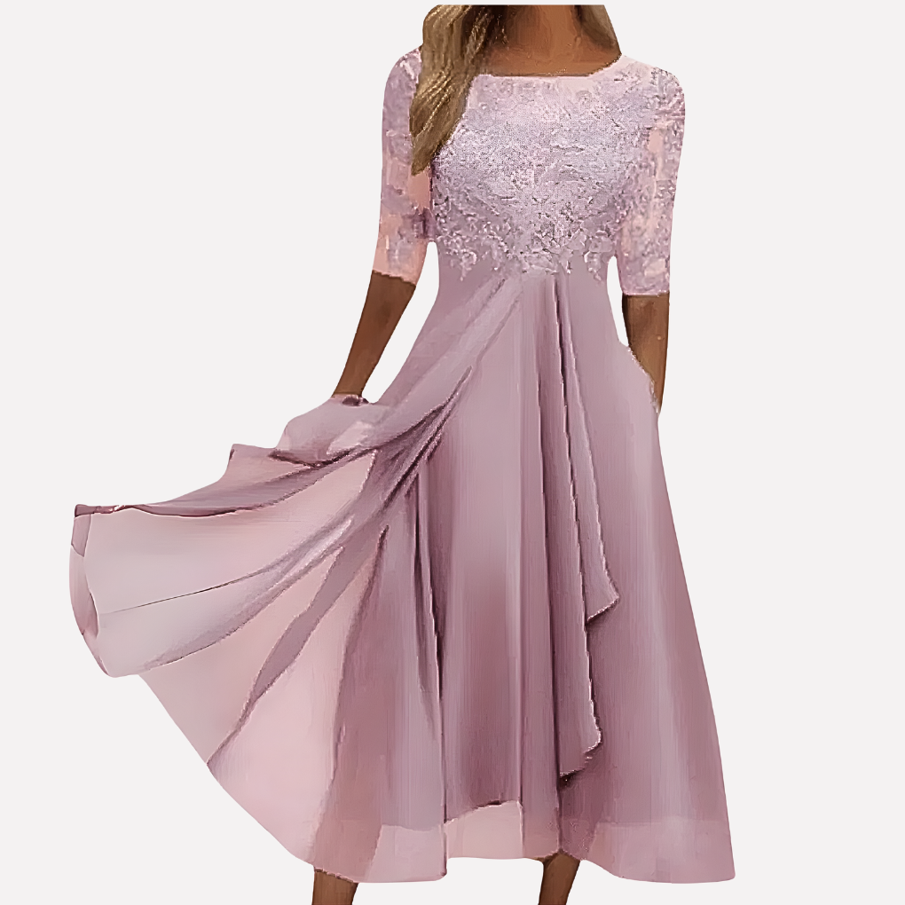 Vestido de Noche de Chifón con Encaje Floral para Mujeres