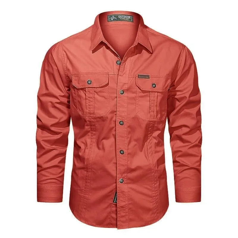 Camisa de Botón con Bolsillo Utilitaria para Hombres