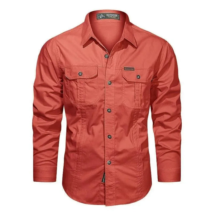 Camisa de Botón con Bolsillo Utilitaria para Hombres