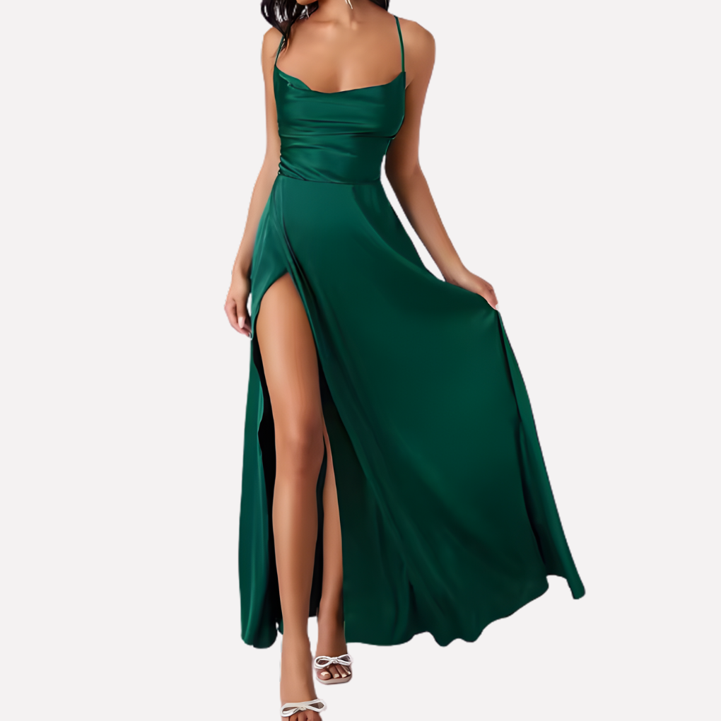 Vestido Maxi Sin Espalda para Mujeres con Alto Rasgado Lateral