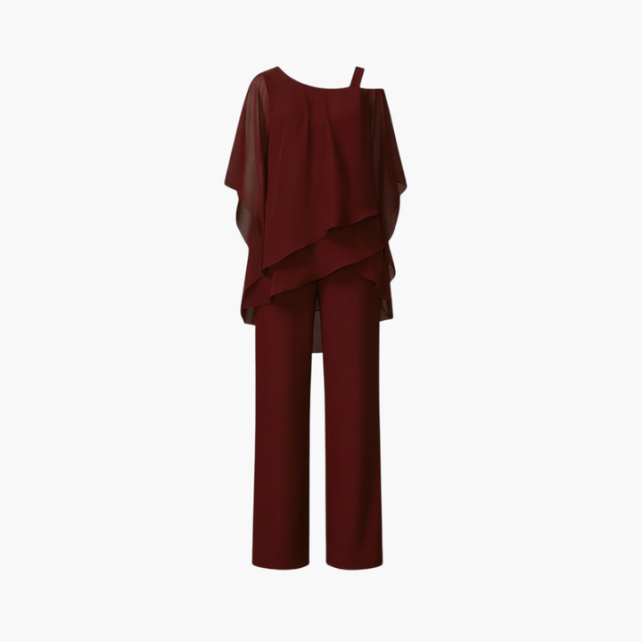 Mono de mujer con hombros descubiertos y pantalones anchos