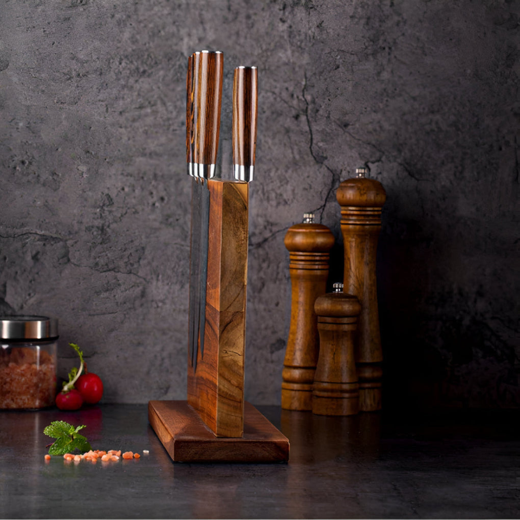 Bloque de Cuchillos de Madera Magnético para Almacenamiento Eficiente en la Cocina