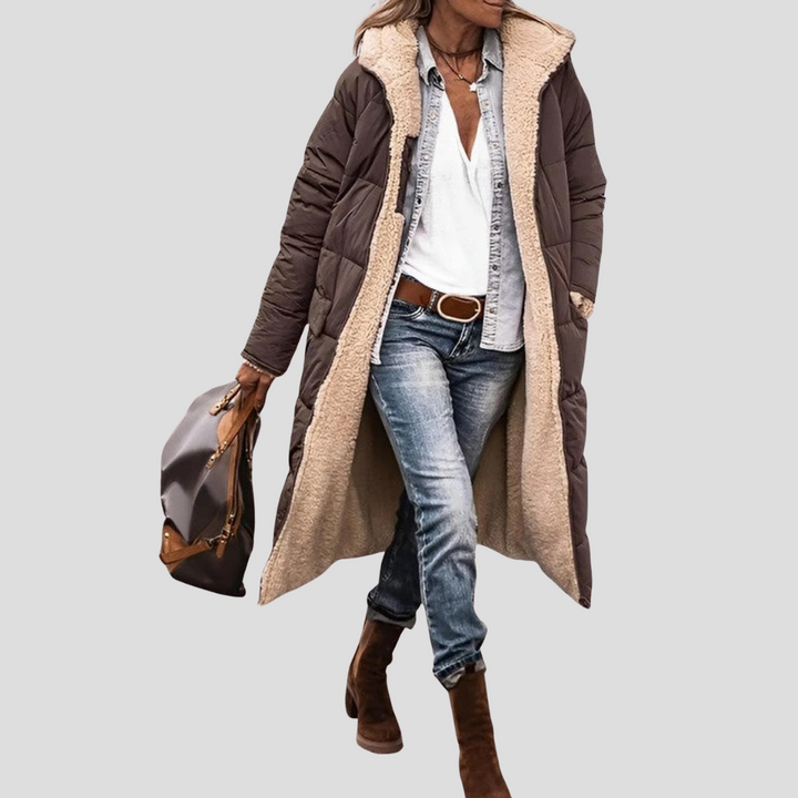 Abrigo Largo Reversible de Invierno para Mujeres – Con Capucha y Forro de Teddy
