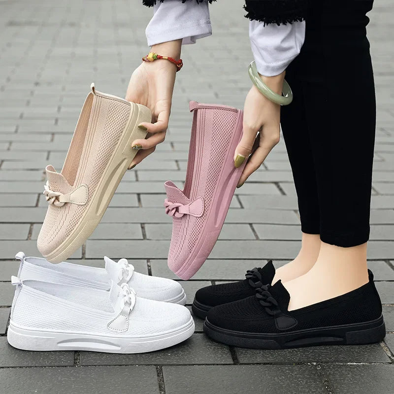 Zapatillas sin cordones de malla transpirable para mujer, vista lateral