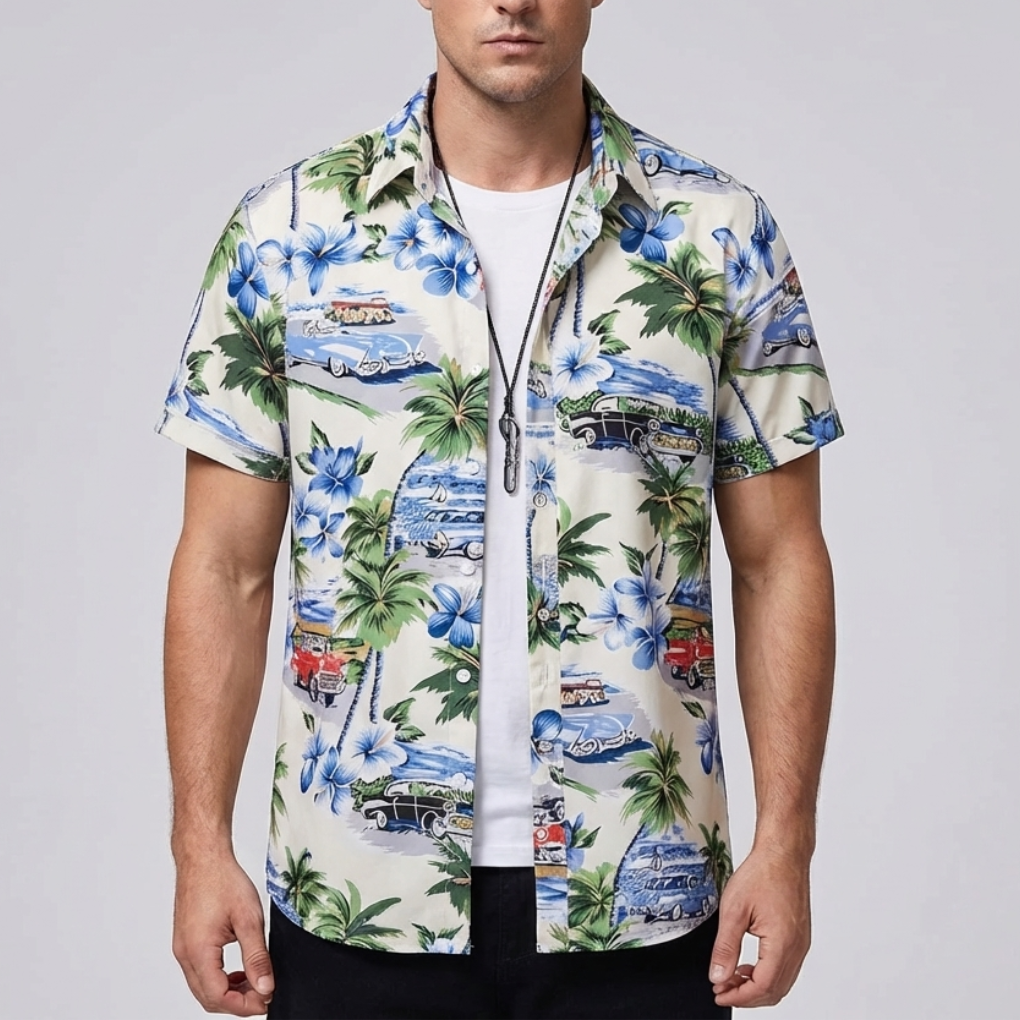 Camisa Hawaiana con Impresión de Flores 3D para Hombres