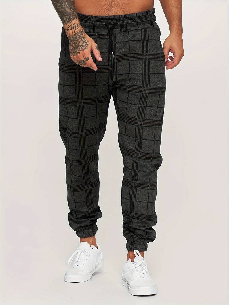 UrbanFit – Pantalones de chándal a cuadros de corte entallado para hombre
