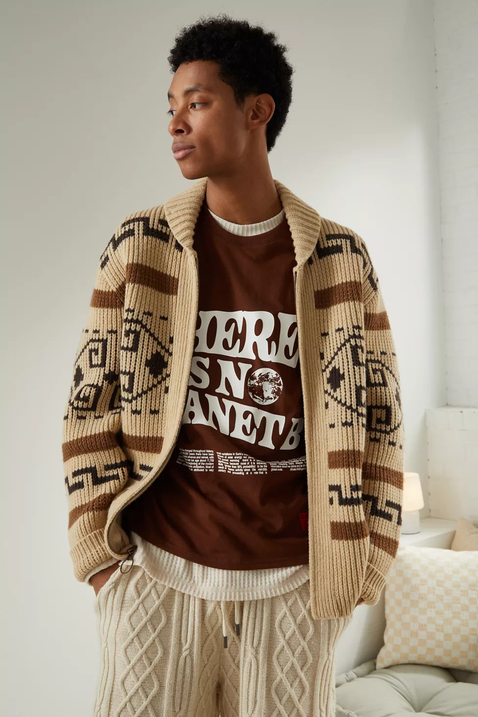Cárdigan de punto jacquard vintage para hombre con cremallera: el estilo atemporal se une a la comodidad moderna