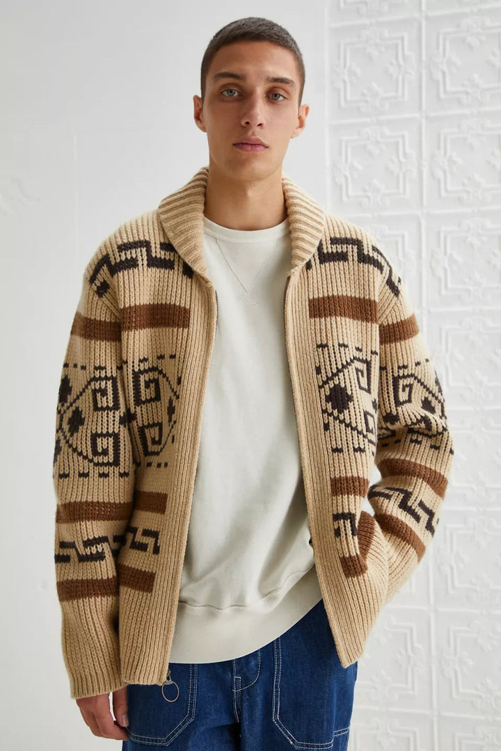 Cárdigan de punto jacquard vintage para hombre con cremallera: el estilo atemporal se une a la comodidad moderna