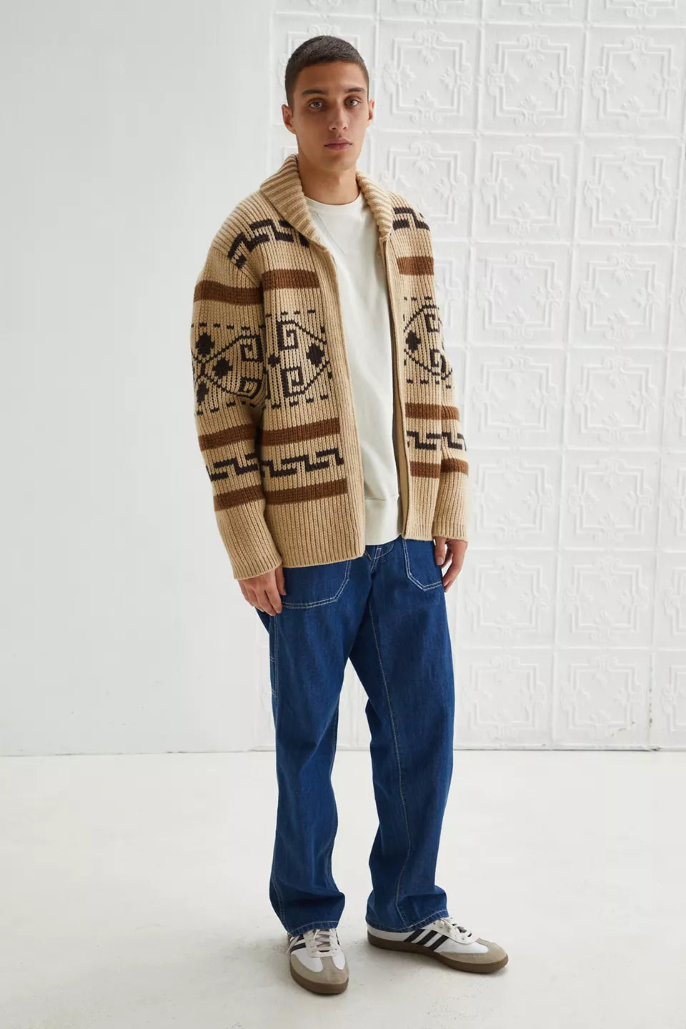 Cárdigan de punto jacquard vintage para hombre con cremallera: el estilo atemporal se une a la comodidad moderna
