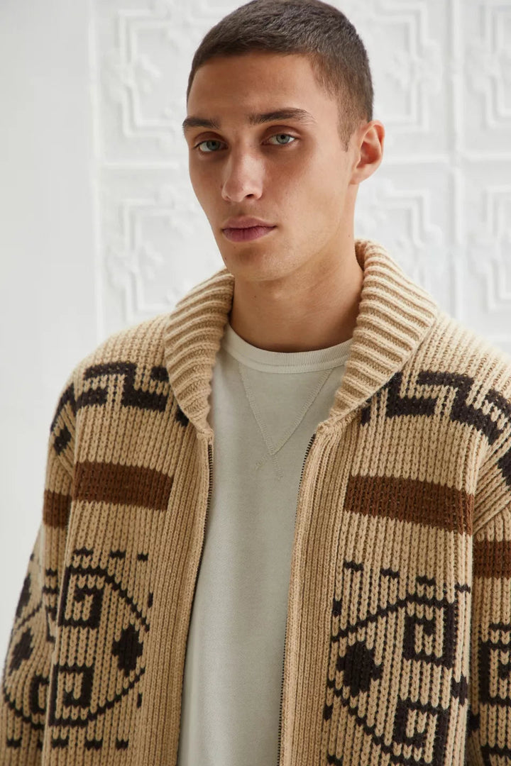 Cárdigan de punto jacquard vintage para hombre con cremallera: el estilo atemporal se une a la comodidad moderna