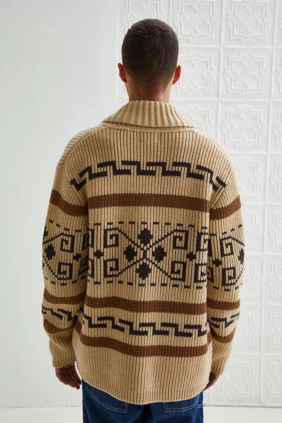 Cárdigan de punto jacquard vintage para hombre con cremallera: el estilo atemporal se une a la comodidad moderna