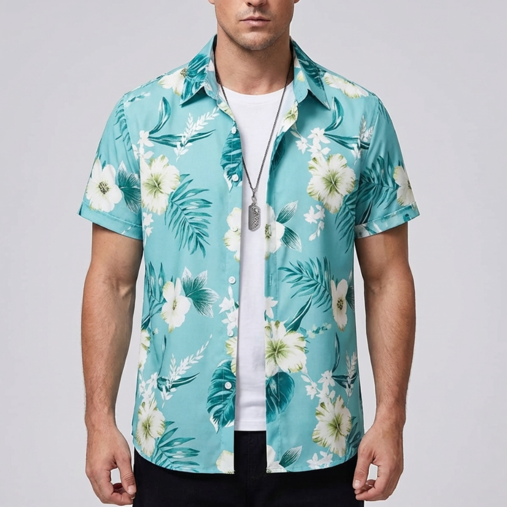 Camisa Hawaiana con Impresión de Flores 3D para Hombres