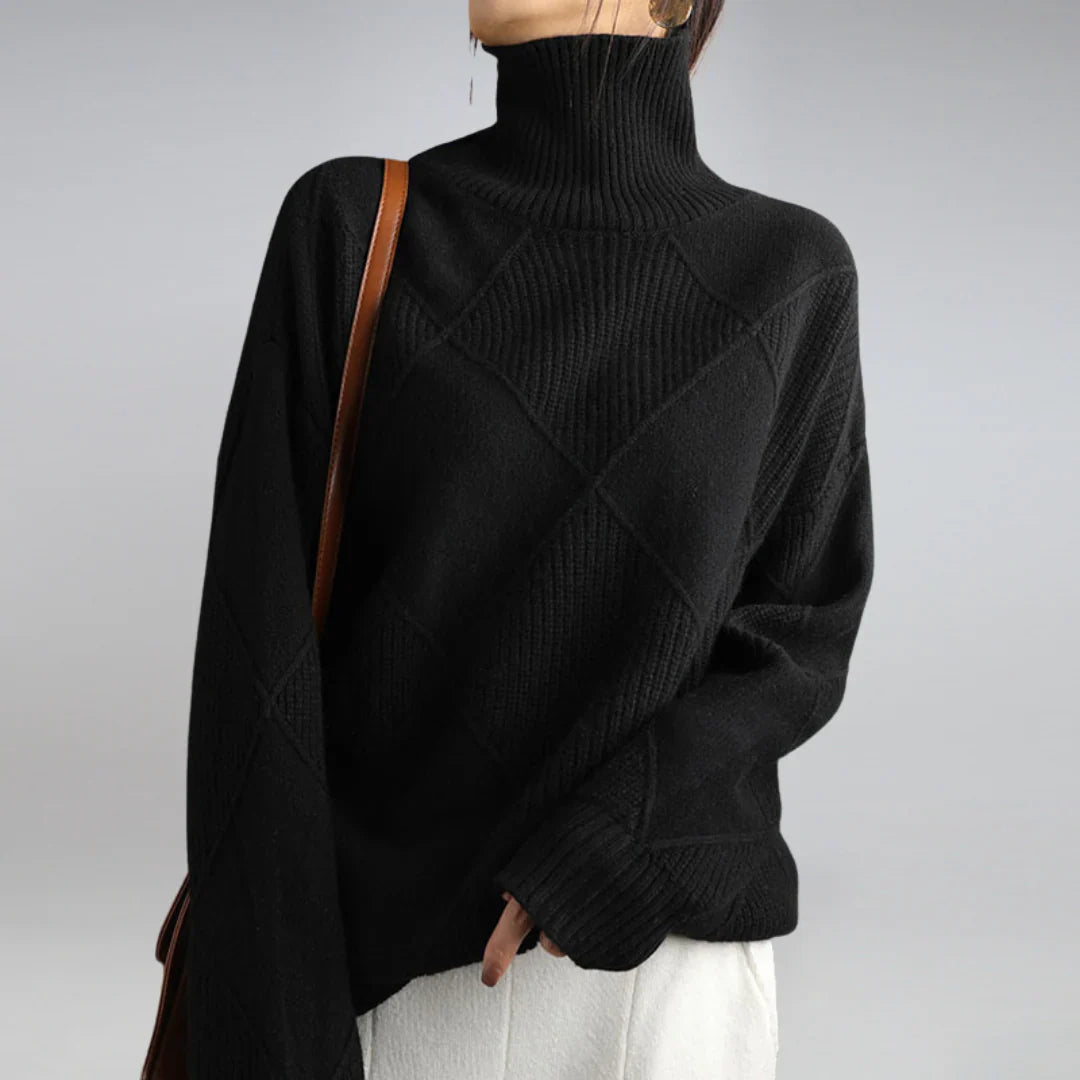 Suéter de Cuello Alto para Mujeres – Tejido Suave con Encanto Clásico