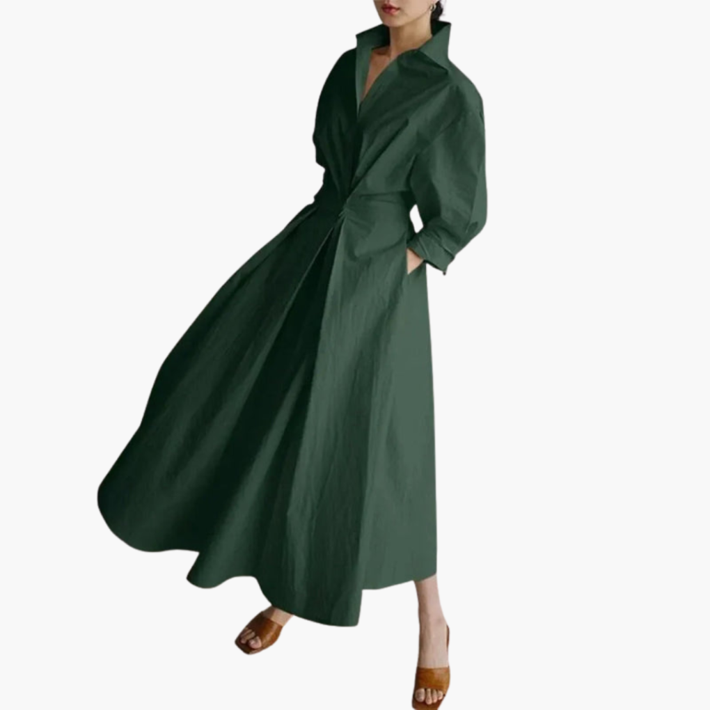 Vestido Camisa Largo para Mujeres con Detalle en la Cintura y Botones