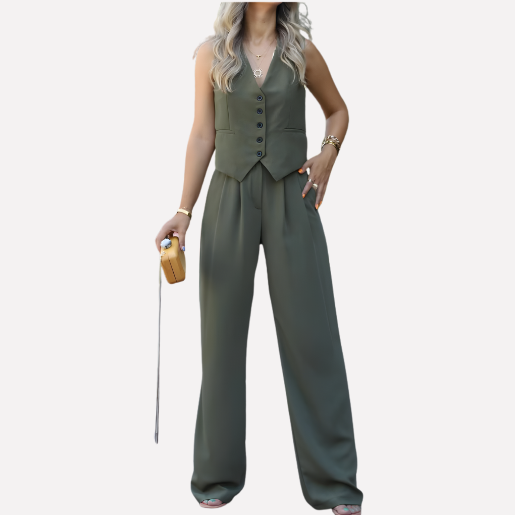 Chaleco sin mangas para mujeres y pantalones largos