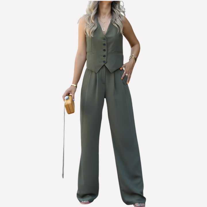 Chaleco sin mangas para mujeres y pantalones largos
