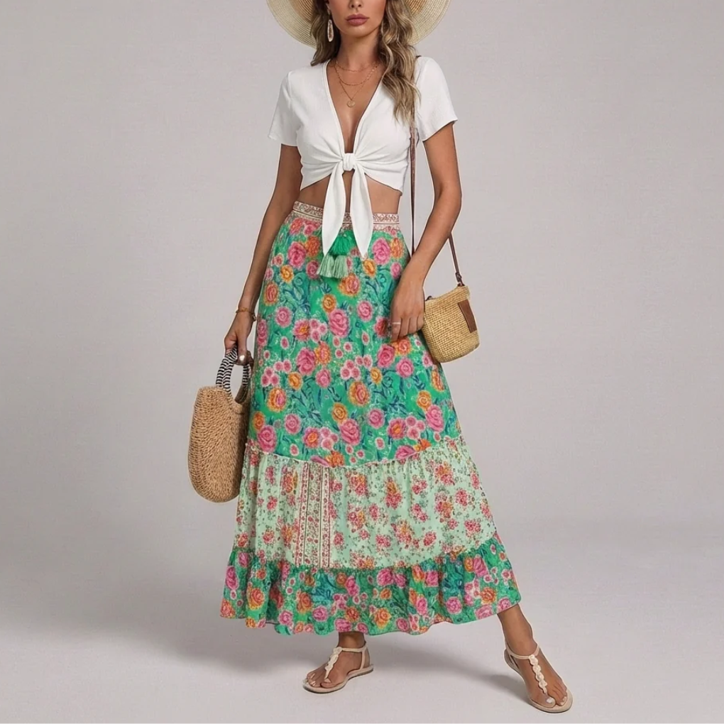 Falda Floral Larga Elegante para Mujeres